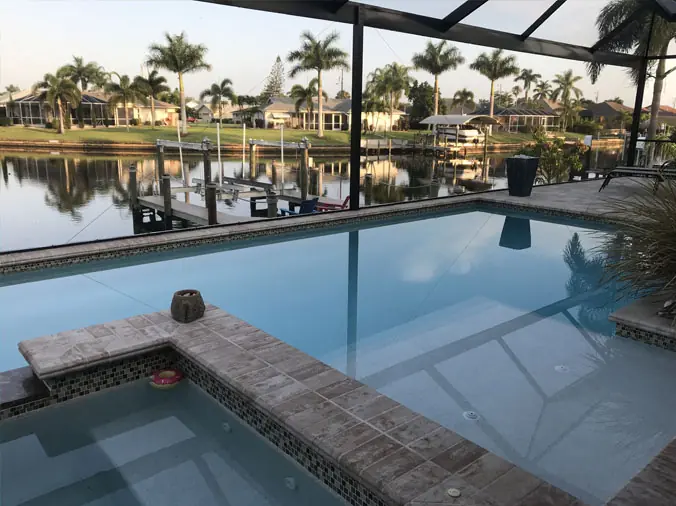 INdoor pool with view of outsite bay in Tampa Florida